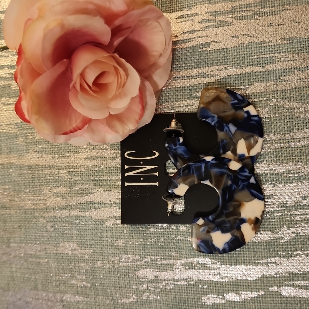 Inc International Concepts Blue Multicolored Tortoise Hoop Earrings